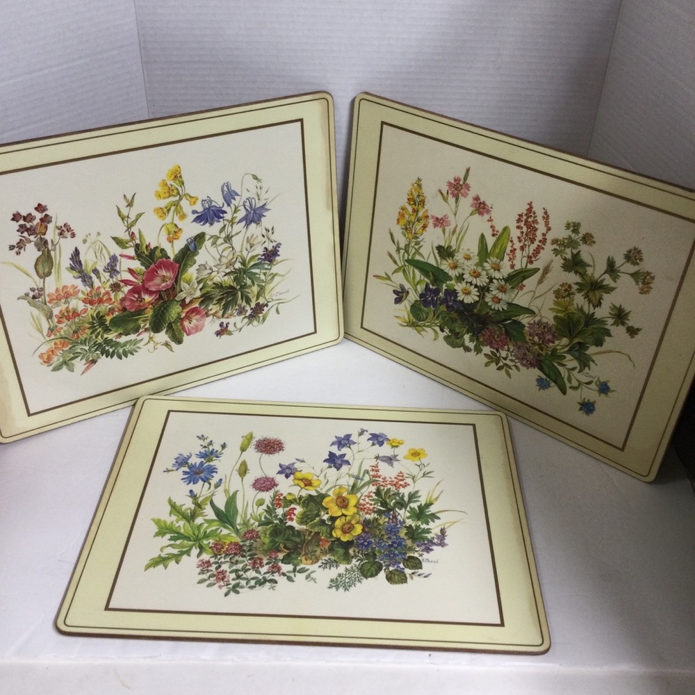 Pimpernel Vintage Set of 3 Cork back Floral Botanical Placemats 12”x15.5”